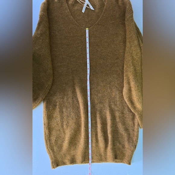 Oversized Tunic Sweater Dress Mustard Deep V-Neck Slouchy Boho - Picture 10 of 12